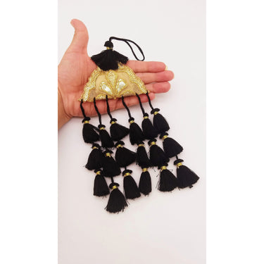 Gold Hand Embroidered Black Tassels Latkans, Tiered Tassels, Boho Chic Tassels